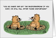 Mole Day Card with Two Cartoon Moles Talking About Eating card