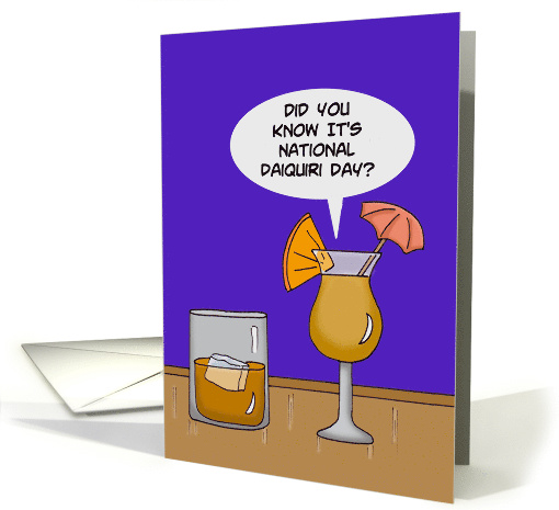 National Daiquiri Day With A Drawing of Two Glasses On a Bar card
