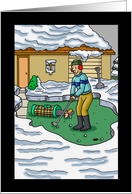 Golfer’s Day Card with a Cartoon of a Man Putting in the Snow card
