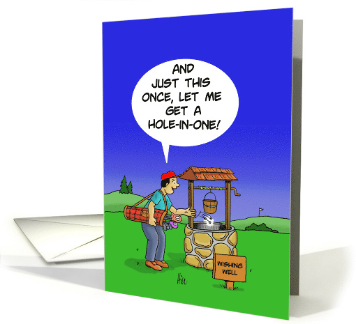 Golfer's Day Card with a Cartoon of a Man at a Wishing Well card