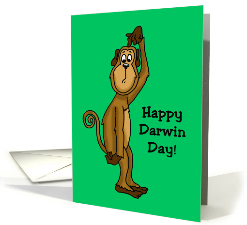 Darwin Day Card with a Cartoon Monkey Scratching It's Head card