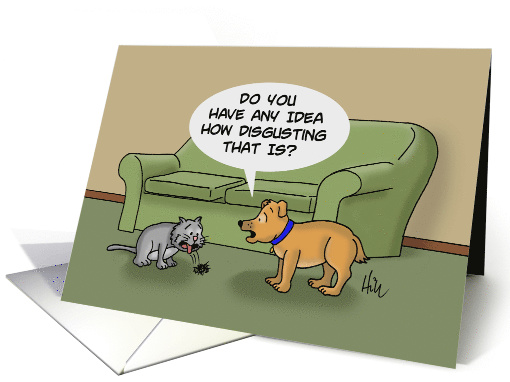 Hairball Awareness Day Card with a Dog and Cat with a Hairball card