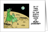 World UFO Day Card with a Cartoon of Aliens on the Moon card