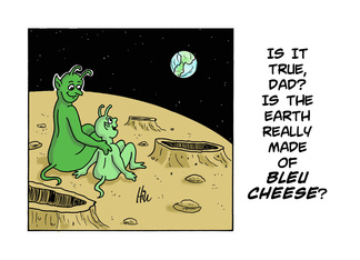 World UFO Day Card with a Cartoon of Aliens on the Moon