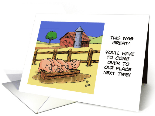 Humorous National Pig Day Card with a Cartoon of Pigs on a Farm card