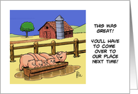 Humorous National Pig Day Card with a Cartoon of Pigs on a Farm card