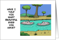 Humorous National Hippo Day Card with a Cartoon of Two Hippos card