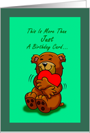 Birthday Card with a Cute Cartoon Bear Hugging a Heart card