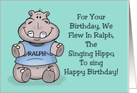 Kids Birthday Card with a Cartoon Singing Hippo card