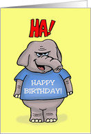 Birthday Card with Cartoon Elephant with a Happy Birthday Shirt card
