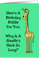 Child’s Birthday Card and Riddle with a Cartoon Giraffe card