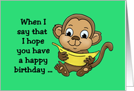 Kid’s Birthday Card with a Cartoon Monkey Holding a Banana card