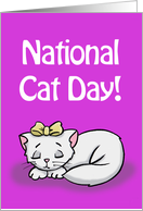 National Cat Day with a Cute Sleeping Cat on a Purple Background card