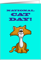 National Cat Day with a Cartoon Cat on a Blue Background card