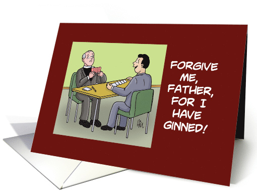 Pastor Day Card with a Cartoon of a Pastor and Man Playing Gin card