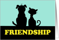 Friendship Card with a Cartoon Dog and Cat silhouettes card