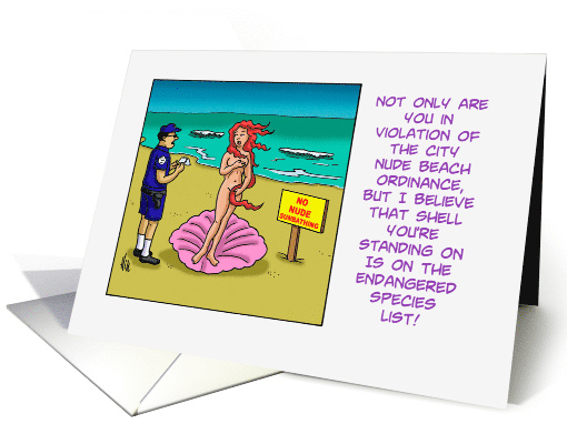 Blank Note Card with a Cartoon of Venus Rising From the Sea card