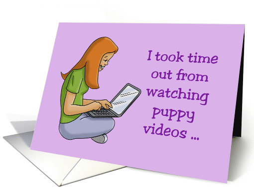 Hi/Hello Card with a Cartoon Of a Woman Using Her Laptop card