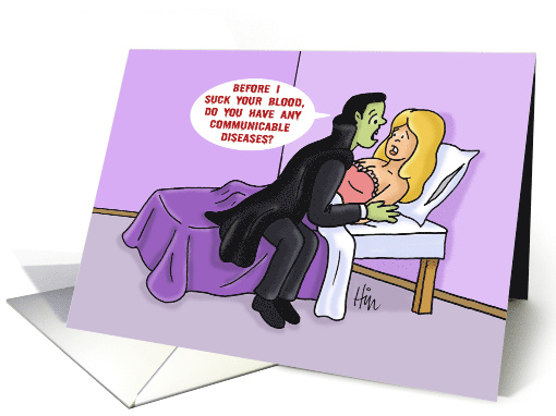Halloween With Cartoon of Vampire Worried About Social Disease card