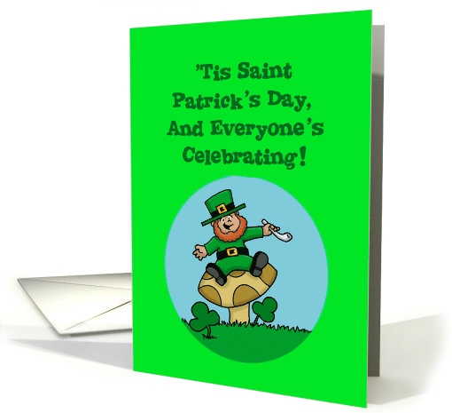 St. Patrick's Day Card with Cartoon of Leprechaun on a Mushroom card