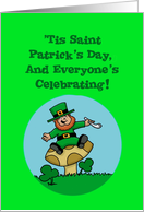 St. Patrick’s Day Card with Cartoon of Leprechaun on a Mushroom card