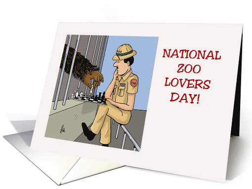 National Zoo Lovers Day Card with Cartoon Showing Chess Game card