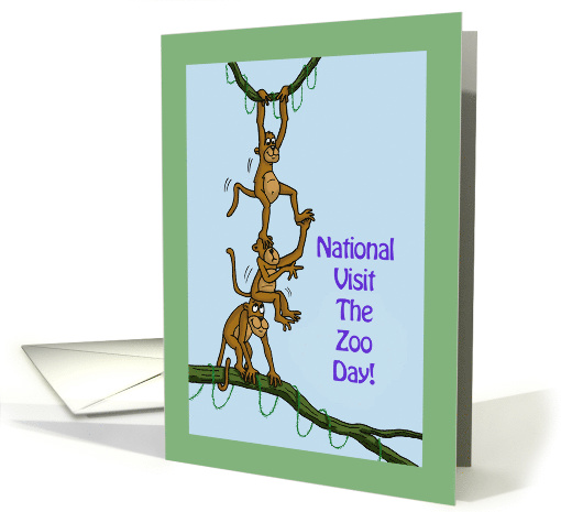 National Visit the Zoo Day Card with Cartoon Showing Monkeys card