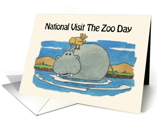 National Visit the Zoo Day Card with Cartoon Of a Hippopotamus card