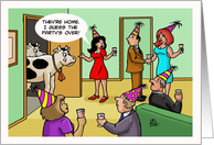 Humorous New Year’s Card with a Cartoon Of a Party and Cows card