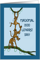 National Zoo Lovers Day Card with Cartoon Showing Monkeys Playing card