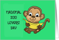 National Zoo Lovers Day Card with Cute Monkey Holding a Banana card