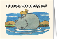 National Zoo Lovers Day Card with Cartoon of a Hippopotamus card