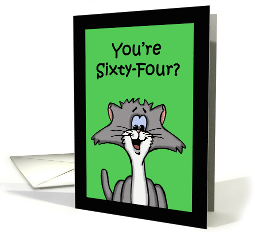 Birthday Card With Cartoon Cat Saying You're Sixty-Four? card