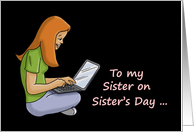Sister’s Day Card with Drawing of a Woman On a Laptop card