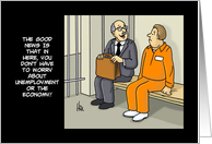 Humorous Law Day Card with a Cartoon of a Lawyer and Prisoner card