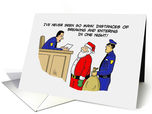 Humorous Law Day Card with a Cartoon of Santa Being Arrested card