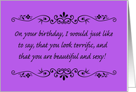 Birthday Card For a Twin Sister In a Violet and Blue Design card