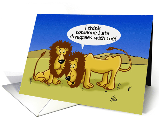 Humorous Blank Note Card with a Cartoon of Two Lions card (1493550)