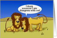 Humorous Blank Note Card with a Cartoon of Two Lions card