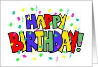 Birthday Card with Colorful Lettering and Confetti and Streamers card