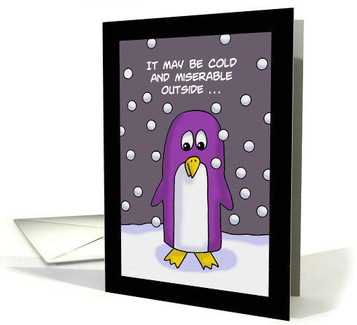 Love/Romance Card with Cartoon Penguin in the Snow card (1494710)