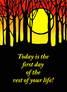 Encouragement Card with a Silhouette of Trees Against a Sunrise