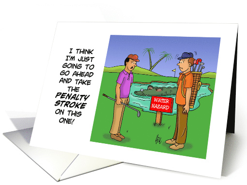 Blank Note Card With Cartoon About Golf Course Water Hazard card