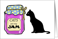 National Cat Day Card with a Jar of Jam and a Silhouette of a Cat card