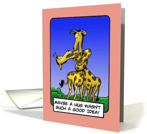 Blank Note Card with Cartoon Giraffes Wrapped Around Their Necks card