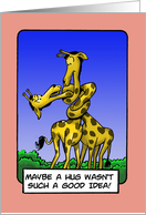 Blank Note Card with Cartoon Giraffes Wrapped Around Their Necks card