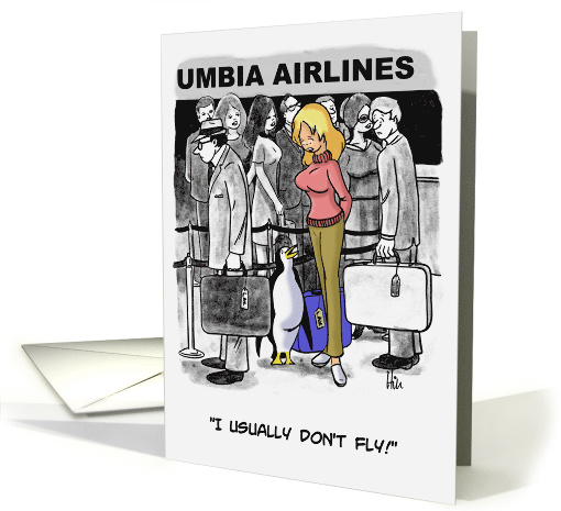 Penguin Awareness Day Card with Cartoon Penguin At the Airport card