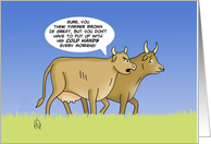 National Milk Day Card With Cow And Bull Talking About Cold Hands card
