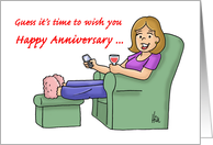 Anniversary Card With Cartoon Of Woman With A Glass Of Wine card