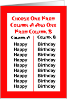 Birthday Card Looking Like A Retro Asian Menu Choose One card
